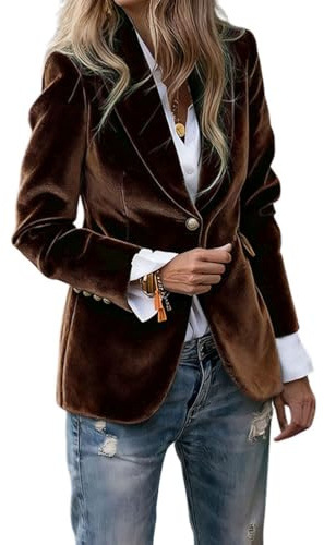 Tomwell Blazer Femme en Velours Côtelé à Manches Longues Veste Costume à Revers Business Devant Ouvert Manteau A Café M
