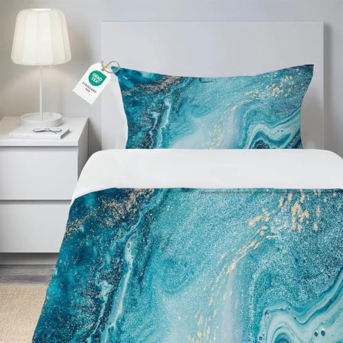 HOMHOMHA Bettwäsche135x200cm+1 Kissenbezug 80x80 cm，BlauMarmor | Bettbezug Mikrofaser mit Reißverschluss，Oeko-TEX Zertifiziert-pflegeleicht und hautfreundlich