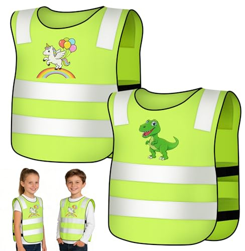 BSBUY 2 Pieces Hi Vis Vests for Kids Children's Reflective Safety Vests High Visibility Fluorescent Reflective Vest Reflective Waistcoat Hi-Vis Safety Vest for Running Cycling Camping Hiking