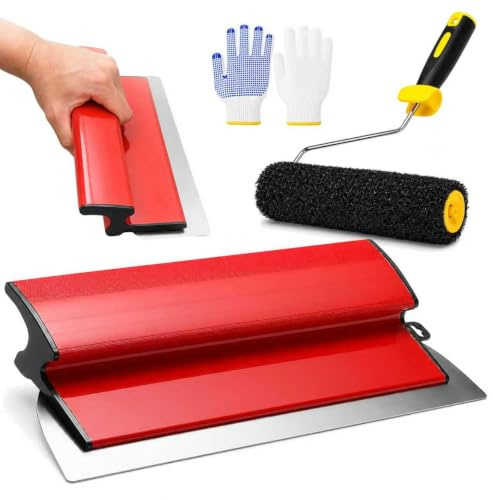 Lomhyve Kit 3 Spatules à Enduit 40cm Acier Inoxydable Couteau a Enduire | Set de Lisseuses Plaquiste Rouleau Enduit 23cm Rouleau EnduitOutil pour grand espace de travail - Décoration murale