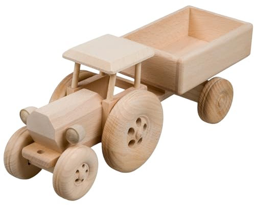 Hofmeister Holzwaren Trecker mit Anhänger, Spielzeug Auto Kinder, oder, Dekoration, aus Buchenholz L340xB95xH130 mm, 30464