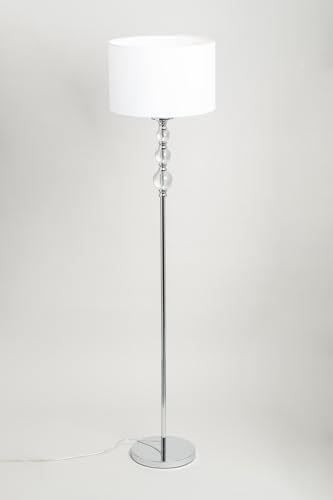 Stehleuchte Pandora weiß 160 cm mit LED-Leuchtmittel E27 Stoffschirm Metall verchromt Acrylkugeln 37 cm Ø stilvolle Stehlampe modern klassisch Wohnzimmerlampe Standlampe für Sofa Leseecke Design
