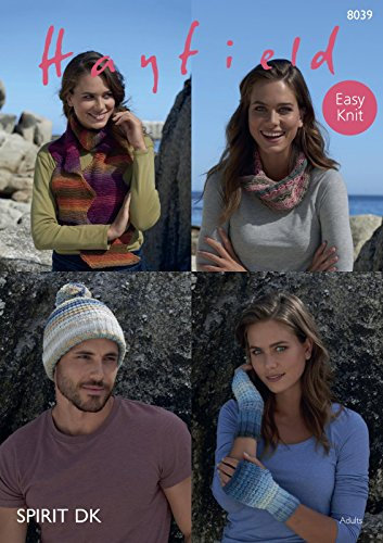 Sirdar 8039 Knitting Pattern Easy Knit Scarf Hat Mitts and Snood in Hayfield Spirit DK