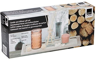 Home Fragrance Scented Candle Reed Diffuser Gift Set With Decor Tray (Wood Scent)