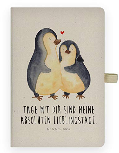 Mr. & Mrs. Panda DIN A4 Baumwoll Notizbuch Pinguin umarmen - Geschenk, Hochzeitstag, Notizheft, Hochzeit, glücklich, Liebe, Verlobung, Paar, Notizen,