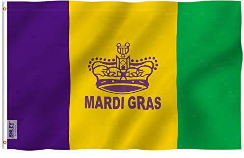 Anley Fliegenbrise 3x5 Fuß Mardi Gras Flagge Fröhliche Karnevalsdekoration - Lebendige Farbe und UV-beständig - Leinwand Kopfzeile und doppelt genäht - Fette Dienstagfahnen Polyester mit Messingösen