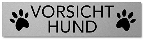Interluxe Türschild Vorsicht Hund Pfoten Schild aus Aluminium 200x50x3mm, selbstklebend und wiederablösbar als Warnschild oder Hinweisschild für Besucher, Kunden und Gäste