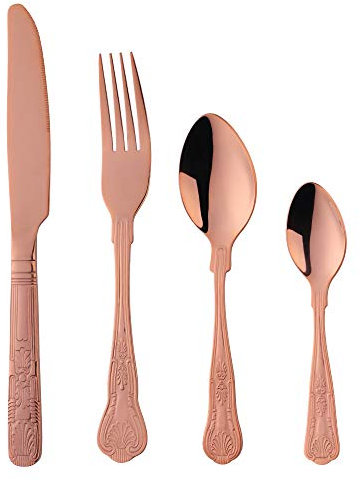 Buyer Star Ménagère 24 pièces en acier inoxydable doré rose, couteaux, fourchettes, cuillères Service pour 6 personnes, Vaisselle basique polie miroir