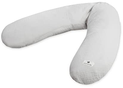 Julius Zöllner Musselin Stillkissen ca. 190 cm | Füllung 42 Liter EPS-Mikroperlen | Made in Germany | Bezug aus 100% Baumwollmusselin | Oeko-TEX® Standard 100 | Grau