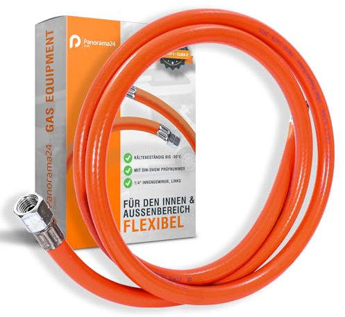 Gasschlauch 80 cm, 1/4 links, Winterfest und flexibel, Orange - ideal für Gasgrills, Heizstrahler, Hockerkocher, Gaskocher, Lampen, uvm.
