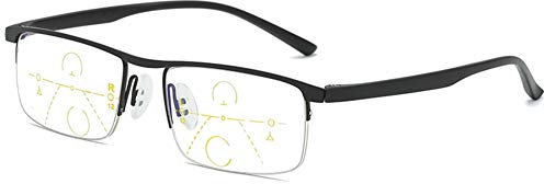 KOOSUFA Gleitsichtbrille Progressive Multifokus Lesebrille Herren Damen Metallrahmen Anti-Blaulicht Lesebrille Lesehilfe Sehhilfe Halbrandbrille 1.0 1.5 2.0 2.5 3.0 3.5 4.0 (1x Schwarz, 1.5)