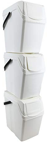 PROSPERPLAST Set of 3 Trash/Recycling Bins with 75-Litre Total Capacity, White with Handles