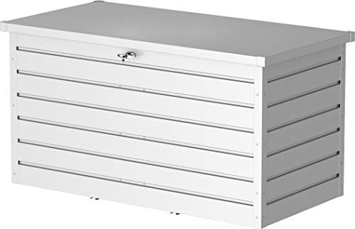 Duramax Palladium XL (1043 L) Coffre de Rangement Exterieur en métal avec vérin à gaz hydraulique et poignée verrouillable, boîte à coussins pour extérieure, boîte de patio, argenté