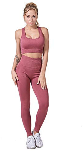 Jamron Femmes Ensemble de Vêtements de Yoga Soutien-Gorge de Sport+Leggings 2PCS Survêtement Gym Fitness Activewear Rose SN071202 M
