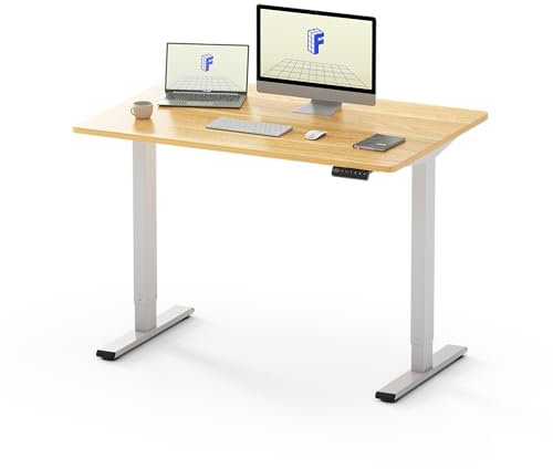 FLEXISPOT E1 Plus ONE PIECE Electric Standing Desk Height Adjustable Sit Stand Desk with Memory Smart Panel Backpack Hook, Home Office(120 * 80cm, White Frame+Maple Desktop)