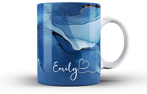 iCaseDesigner Personalised Watercolour Marble Name with Heart Ceramic Mug - 13. Deep Blue