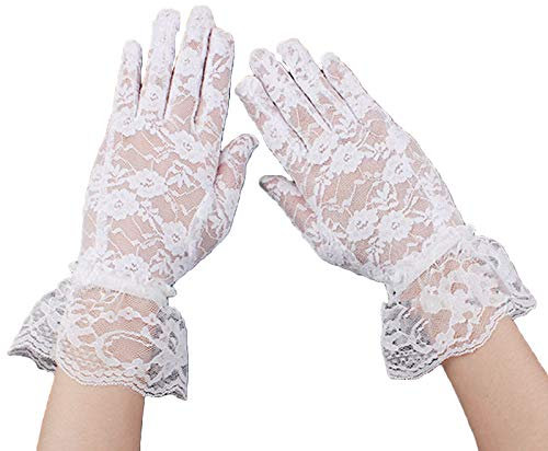 AWOCAN Damen Spitze Elegant Kurze Handschuhe Courtesy Sommer Handschuhe für Hochzeit Party und Teeparty Abschlussball Abendhandschuhe, weiß, One size