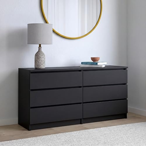WHATSIZE ENTERPRISE Large Chest of Drawers for Bedroom, 6 Drawer Black | Dresser with Metal Runners, Bedroom Furniture Storage Cabinet for Clothes, Contemporary Design, Easy Assembly