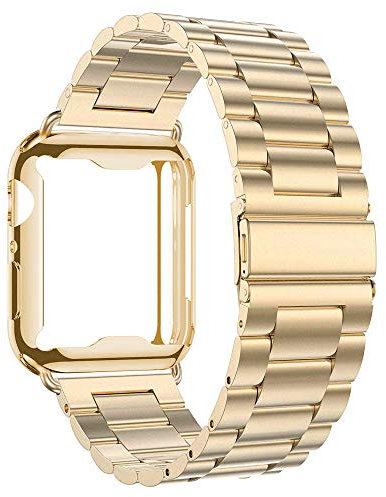 Apbands Armband mit Hülle Kompatibel für Apple Watch Band 38mm 40mm 42mm 44mm, Edelstahl-Armband Metallarmband Armband mit Schutzhülle für iwatch Series 6 5 4 3 2 1,SE