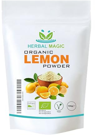Herbal Magic's Pure & Organic Lemon juice Powder - Rich & Vibrant Smoothies, Shakes, Juices, Baking, Cuisines - irresistibly delicious - for an active lifestyle -100g