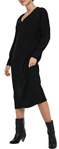 ONLY Onlnew Tessa L/S Midi V-Neck Knt Long Dresses, Nero, M