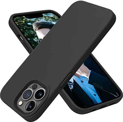 Compatible with iPhone 13 Pro Case, Liquid Silicone Slim Protective Shockproof Phone Case Cover with Anti-Scratch Microfiber Lining, 6.1 inch, Black