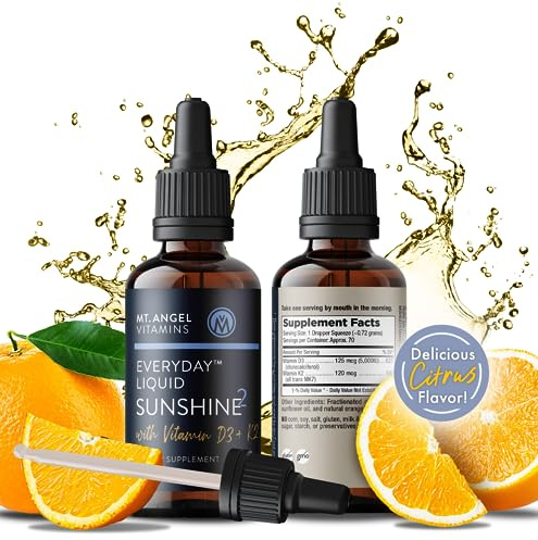 Liquid Vitamin D3 and K2 Drops, 5000 IU Vitamin D3 K2 Drops, Vegan, 2 oz