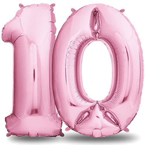 envami® Geburtstagsdeko Mädchen 10 Jahre XXL - 10 Geburtstag Deko Rosa 101CM - Deko 10 Geburtstag Mädchen - Luftballon 10. Geburtstag Mädchen - Geburtstag Zahlen - Folienballon 10 Geburtstag Helium