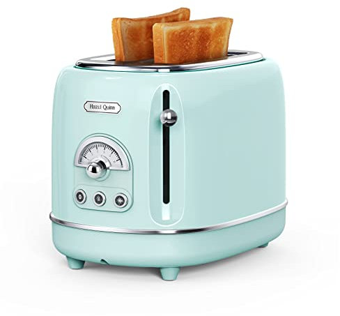 Hazel Quinn Retro 2 Scheiben Toaster, Edelstahl, Vintage Toaster, 6 variable einstellbare Bräunungsstufen, Auftau Aufwärm Abbruchfunktion, 815 Watt, Herausnehmbare Krümelschublade, Minzgrün