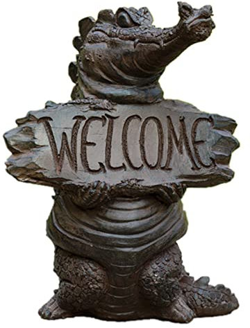 LTLCBB Gartenfiguren Wildes Krokodil Harz-Statue mit Willkommensschild Gartendekoration Skulpturen Realistische Tier Figur Für Rasenteich Garteneingang
