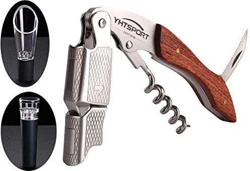 YHTSPORT Juego de sacacorchos para vino, sacacorchos de acero inoxidable, abridor de botellas de vino con tapón de vino al vacío y vertedor de vino, adecuado para camareros, cantineros y sumilleres
