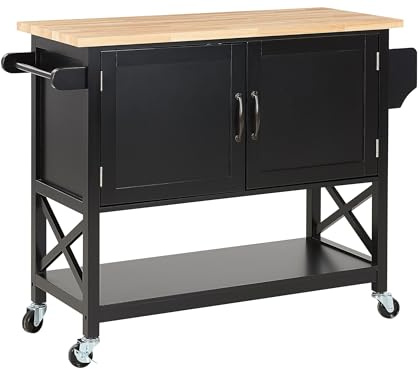 Beliani Praktischer Servierwagen mit geräumigem Schrank Landhausstil schwarz Mele