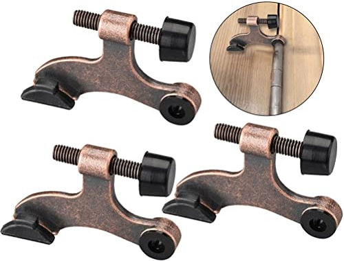 AMOYER 3pcs Hinge Pin Door Stop Adjustable Heavy Duty Durable Door Stop Hinge Mount with Cushioned Rubber Bumper