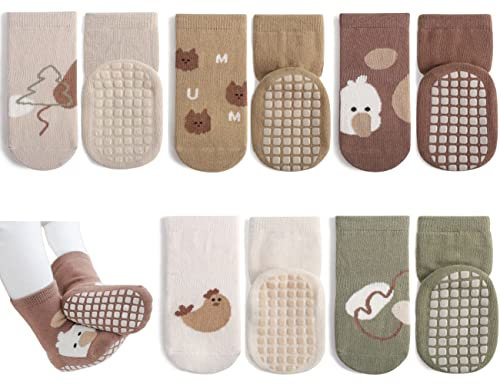 Exemaba Rutschfeste Socken für Baby Mädchen Jungen 5 Paar Kinder Anti Rutsch Socken Sportsocken Stoppersocken (M/1-3 Jahre, D 5 Farben)