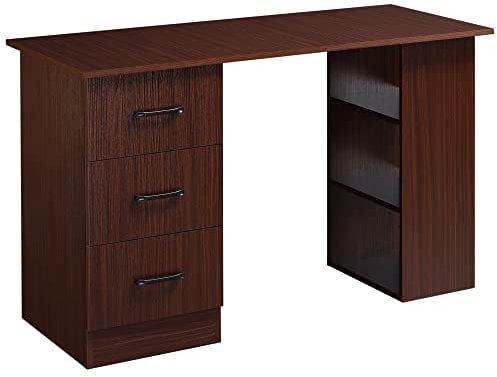HOMCOM Escritorio de oficina con 3 cajones y 3 estantes reversibles, escritorio para dormitorio de 120 cm, de madera, color nogal