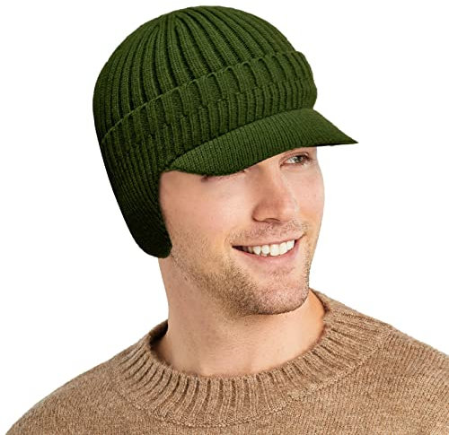 Eayoly Beanie-Mütze mit Ballonmütze - Newsboy Cable Wool Radar Hat - Dicke, mit Fleece gefütterte Strick-Ballonjungenmütze für Herren, Slouch Beanie-Mütze mit Visier, Dicke Wollmütze