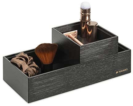 Navaris Aufbewahrungsbox aus Bambus 2er Set - 2x Ordnungsbox Holz Box Schachtel Kiste - Einsatz für Schublade - Organisation Aufbewahrung - stapelbar schwarz
