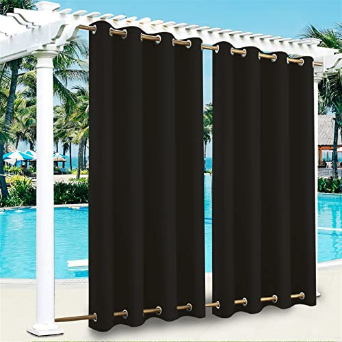 SK Studio Outdoor Vorhang Wasserdicht Outdoorvorhänge mit Ösen Oben und Unten Sonnenschutz Blickdicht Vorhang für Balkon Terrasse Veranda Pergola Gartenlaube 2 Stück Schwarz, 254x244cm