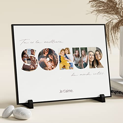 Giftove Cadeau Sœur – Cadre Photo Personnalisé Bois avec Photo & Texte | Photo et Texte Personnalisés • Idéal Cadeau Sœur pour Noël, Anniversaire et Toutes Occasions • Bois Souvenir Inoubliable