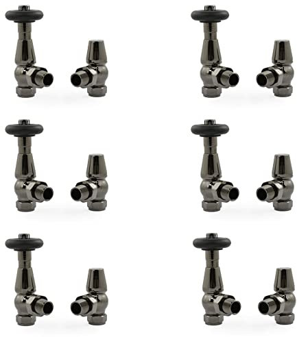 Hot Flow | Jordan Traditional Thermostatic Radiator Valve (Angled TRV) (Black Nickel 6 Pack Bundle)