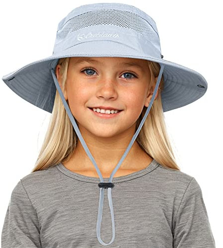 Durio Baby Sonnenhut für Mädchen und Jungen,Sonnenhut Kleinkind, Kinder Fischerhut,Sommerhut Breiter Krempe, Strandhut für Mädchen Jungen Hellgrau 4-12 Jahre