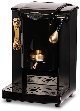 FABER COFFEE MACHINES | Modell Piccolo Slot Brass Edition | Kaffeemaschine für ESE-Pads 44 mm | Farbe Schwarz Kunststoffe Schwarz | Padpresse aus Messing