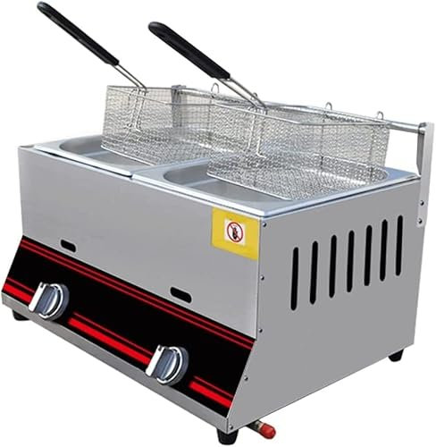 Freidora a gas Freidoras de gas de encimera comercial Freidora de acero inoxidable con cestas y control de temperatura Calentamiento rápido Ahorro de energía y ahorro de gas (Tamaño : Cilindro doble)
