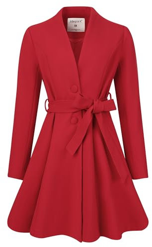 Allegra K Damen Winterjacke Lang Einreihig Vintage Trenchcoat Gürtel Mäntel Mit Schnürung Dunkelrot S