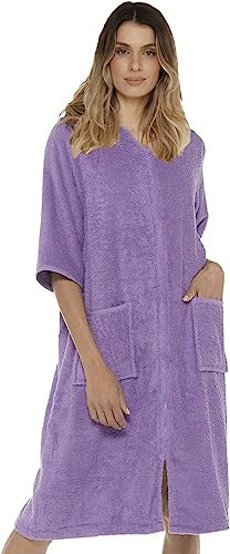 i-Smalls Women's Pure Cotton Zip through Terry Towelling Robe - Luxurious and Comfortable Bathrobe (12-14) Lilac