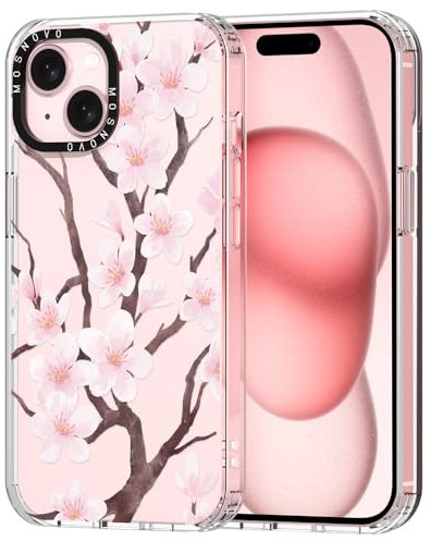 MOSNOVO Case for iPhone 15, [Buffertech 6.6ft Military-Grade Drop Protection] [Anti Peel Off Tech] Clear TPU Bumper Phone Case Cover Design - Cherry Blossom Floral