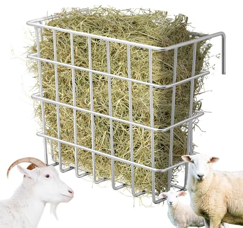 Gisafai Verzinkter Heu-Futterspender 54,8 x 26,7 x 45,7 cm, Größe rechts für eine Flocke aus strapazierfähigem, geschweißtem Draht, großes Heu-Rack, Wand, einseitiger Futterspender mit Haken für
