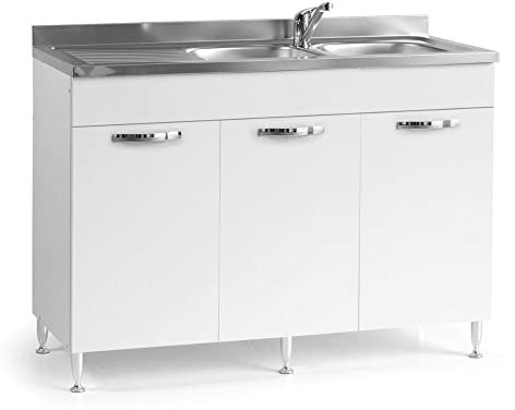 Mueble bajo fregadero con 3 puertas fregadero excluido color blanco ceniza 120 cm