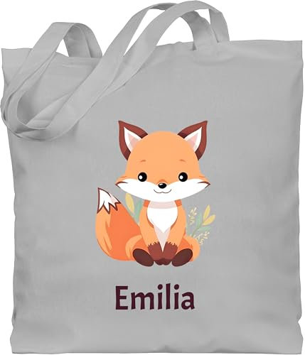 Baumwolltasche - Süßer Fuchs Geschenk mit Name personalisiert I Wildtiere I Raubtier I Fox - Unisize - Hellgrau - kinder stoffbeutel kindergarten kita tasche +mit+fuchs beutel jutebeutel mädchen