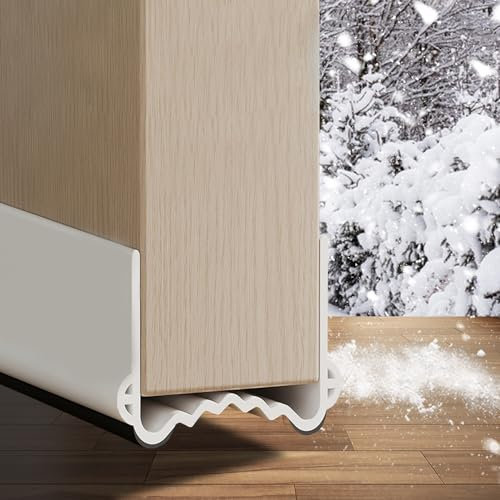 MININUSI Burlete Adhesivo Bajo Puerta 100cm Burlete Blanco Bajo Puertas para El Frio Entrada Interior Exterior Aislamiento Bajo Puerta Basculante Burlete Aislante Bajo Puerta con Perfil PVC+ Adhesivo
